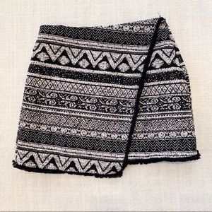H&M Black White Textured Tribal Faux Wrap Skirt 8